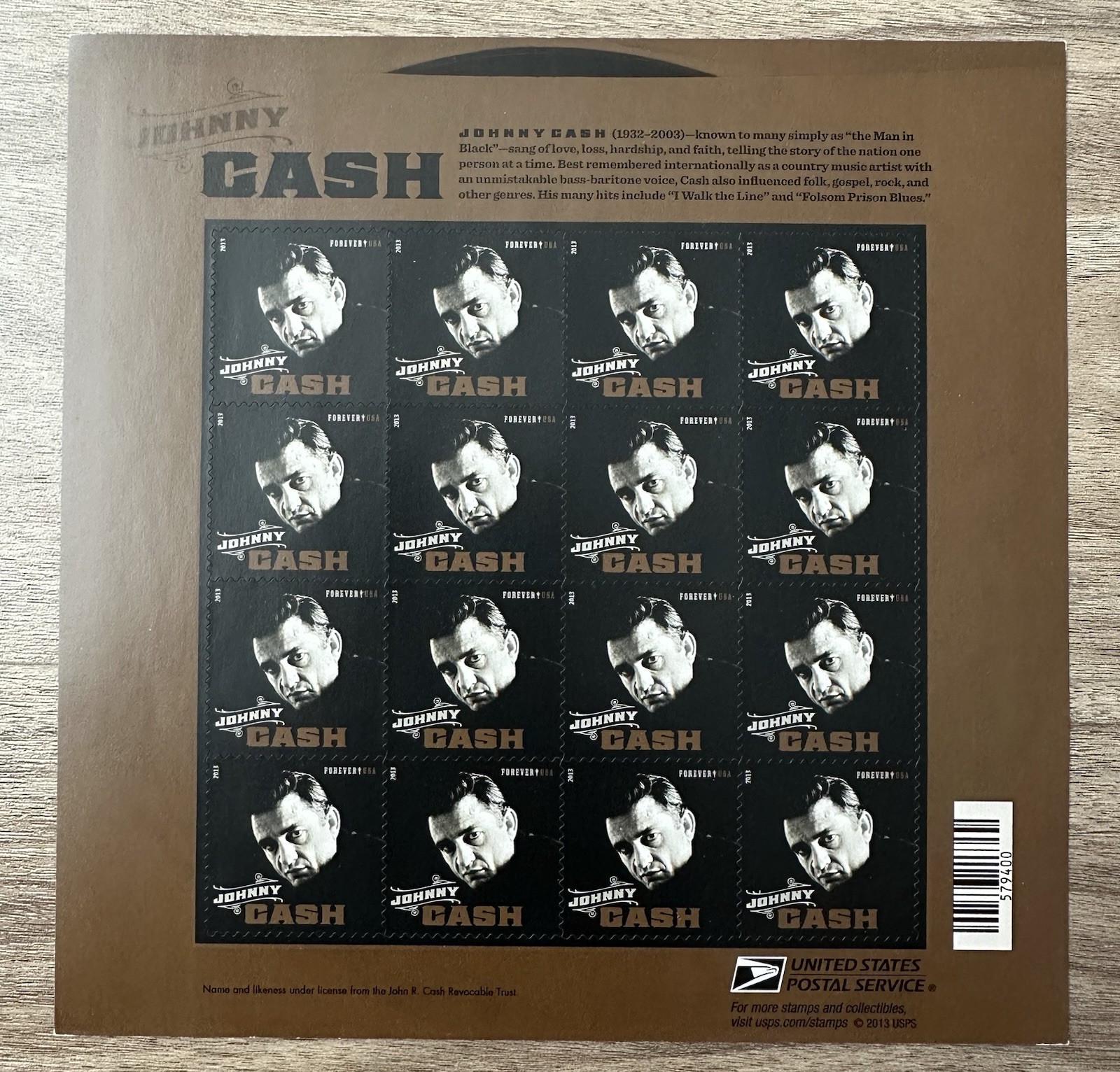 US SCOTT 4789 PANE OF 16 JOHNNY CASH FOREVER STAMPS MNH