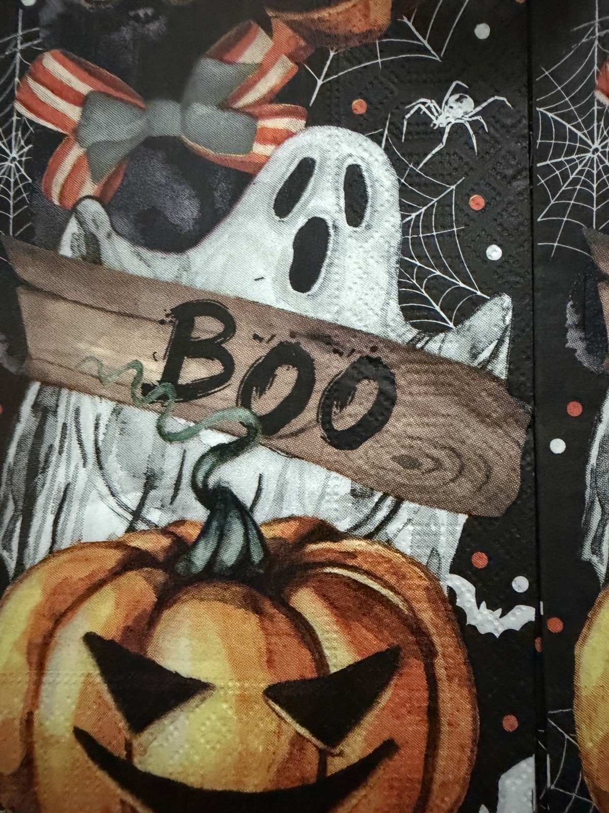 Two Individual dinner Decoupage Napkins/Halloween/Ghosts/pumpkins/web/orange/BOO