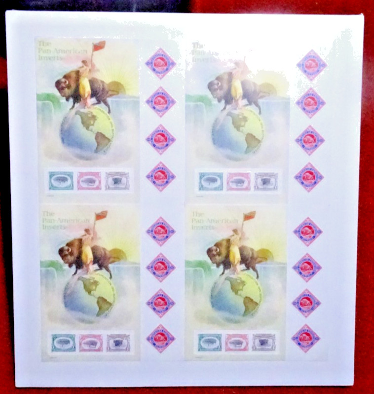 US 3505 a-d PAN-AMERICAN INVERTS UNCUT PRESS SHEET 4 PANES PRO SHRINK WRAPPED