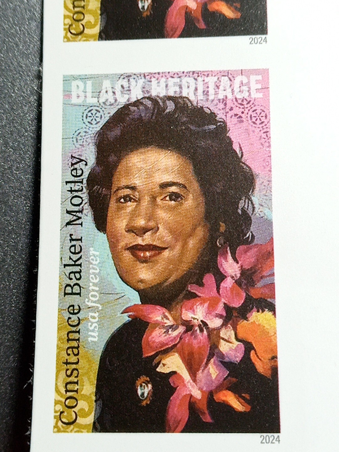 USA 2024 Sc #5830a 4ever CONSTANCE BAKER MOTLEY Imperf/NDC Vertical pair Mint