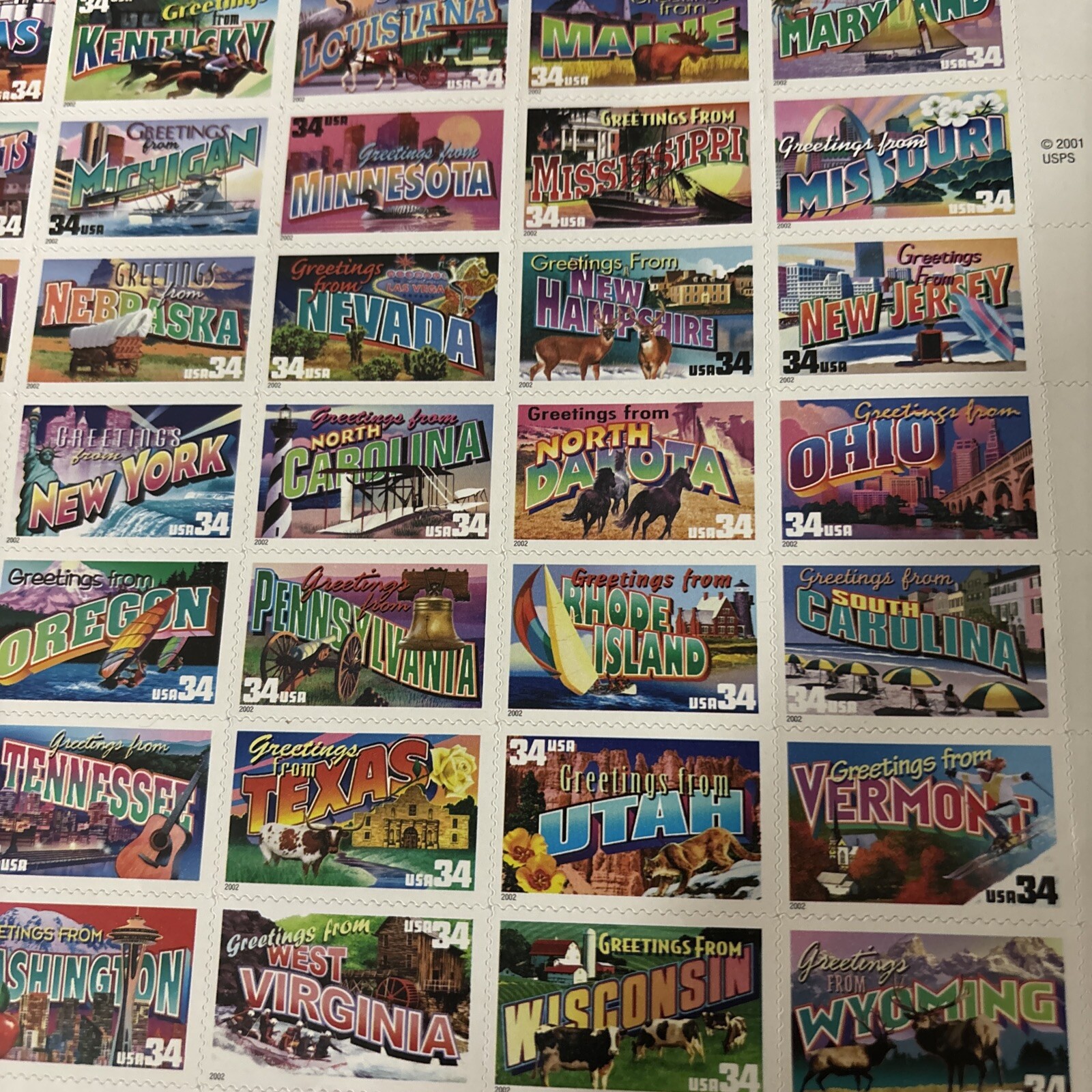 US SCOTT 3561 – 3610 SHEET OF 50 GREETINGS 34 CENT FACE MNH Stamps 17.00 Face
