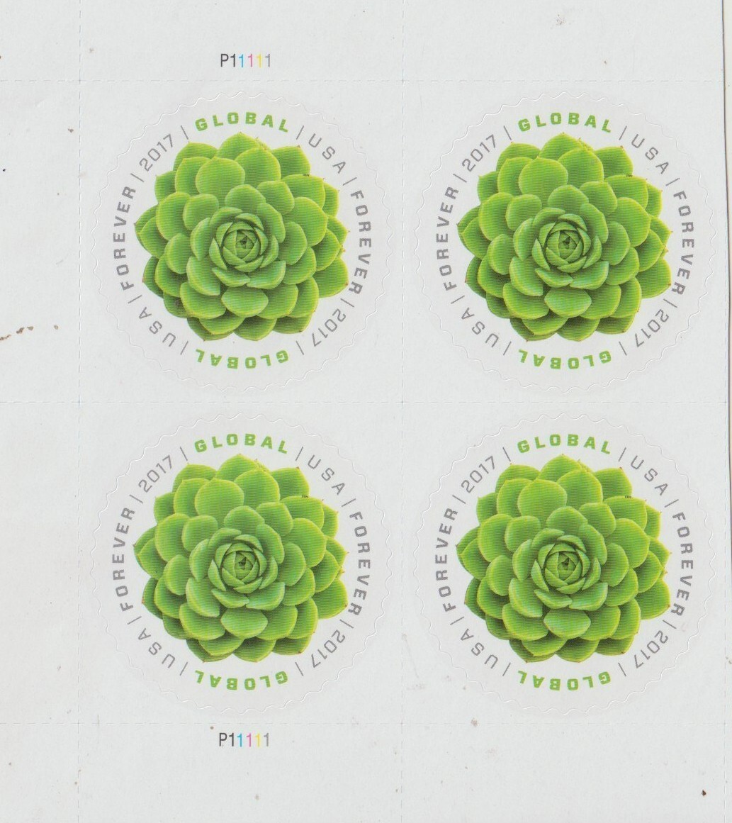 4 Global Green Succulent Forever Stamps 1 ounce global or $1.70 domestic postage
