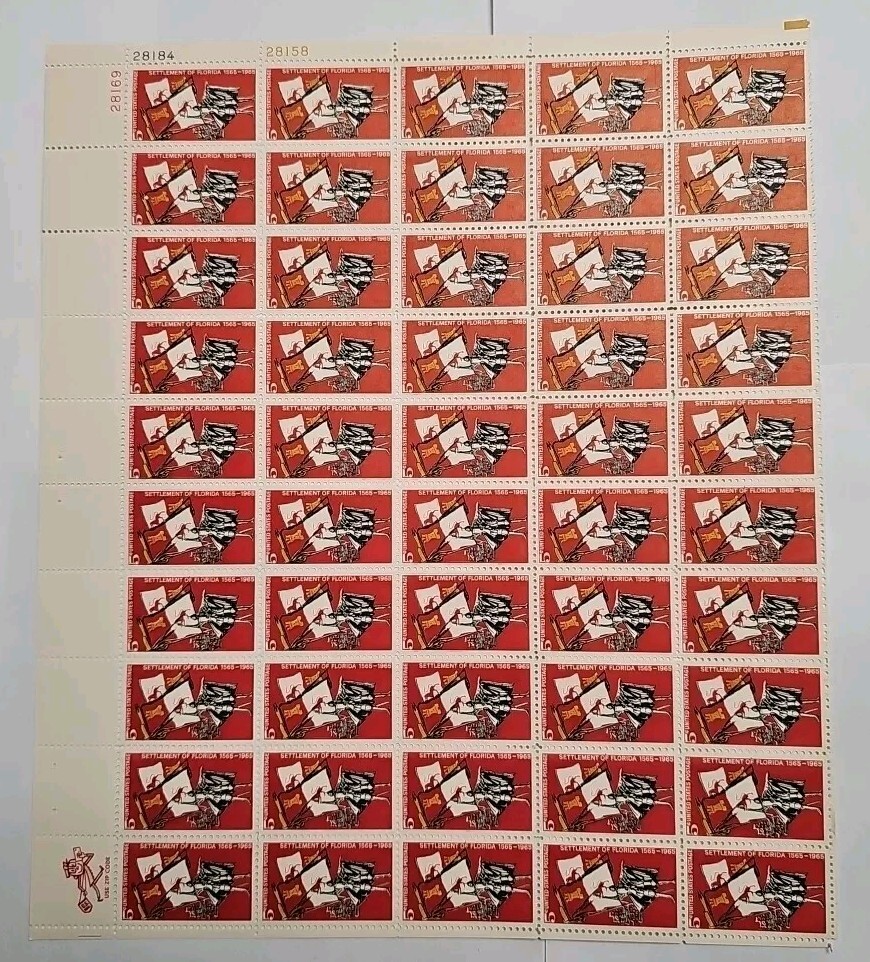 Stamp US Postage 5c 5 Cent Sheet OF 50 Stamps Settlement Of Florida 1565-1965