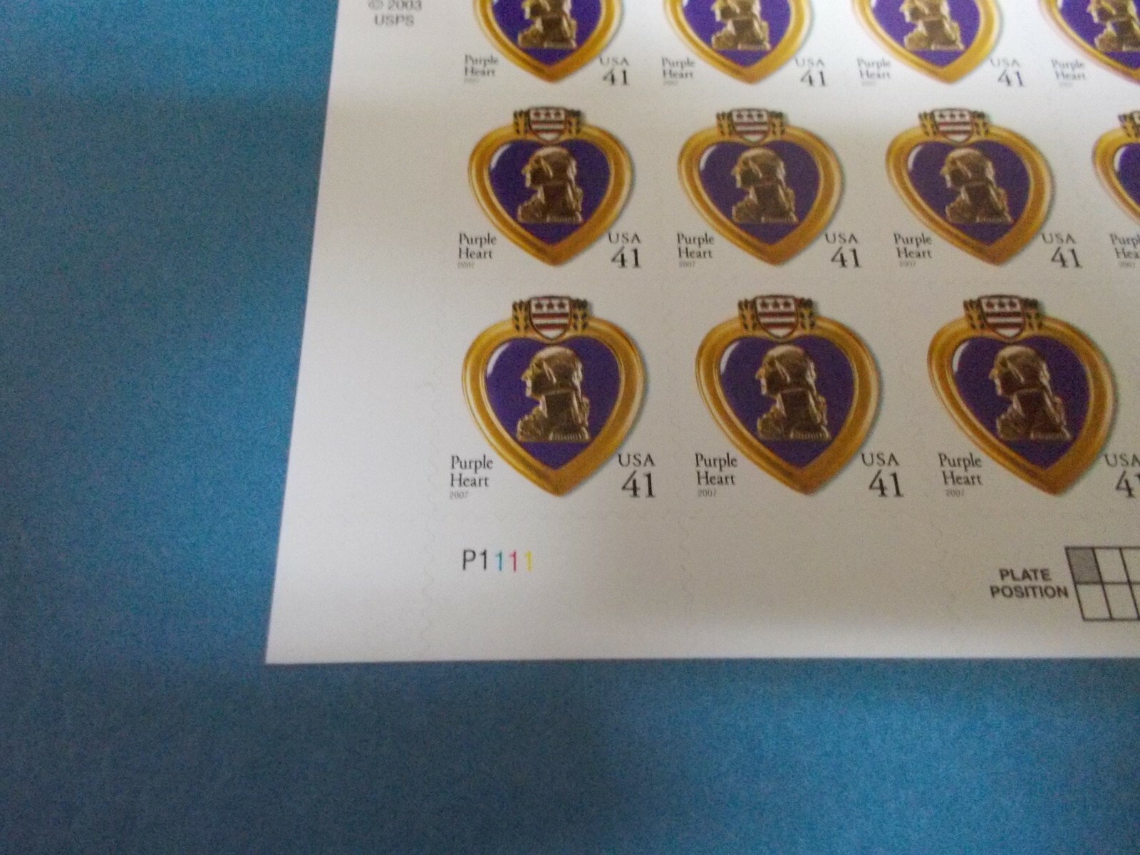 #4264 PURPLE HEART MEDAL 2003/2007 Sheet of 20 41 Cent Stamps MNH Free Shipping