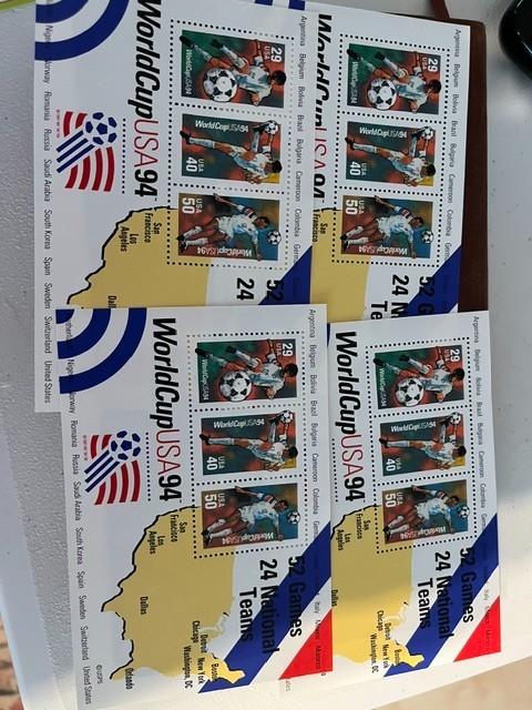 Scott #2837. 29c, 40c, 50c. USA 1994 World Cup Soccer Souvenir Sheet of 3 stamps