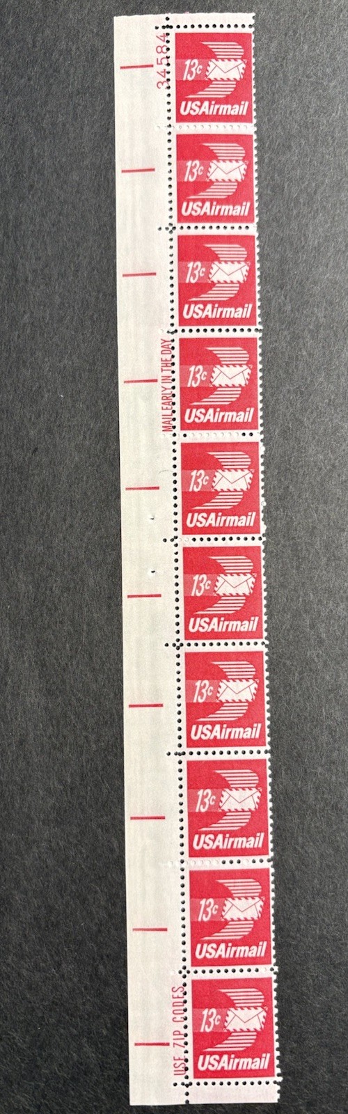 1973 US Scott #C79 13c Winged Letter Airmail Postage Stamps, MNH Block of 10