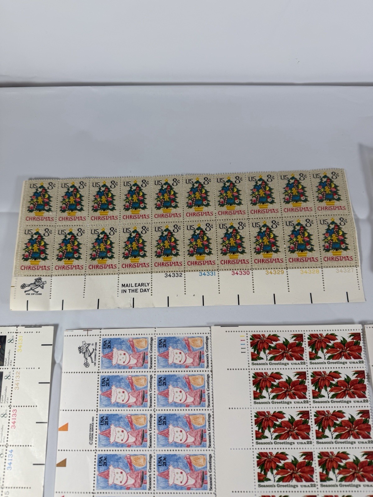 Lot of 164 Vintage Unused Christmas Stamps MNH Blocks 8¢–22¢ Mixed Designs