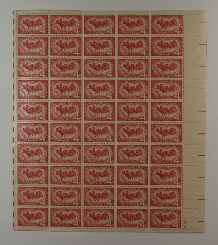 US SCOTT 1120 SHEET OF 50 OVERLAND MAIL STAMPS 4 CENT FACE MNH