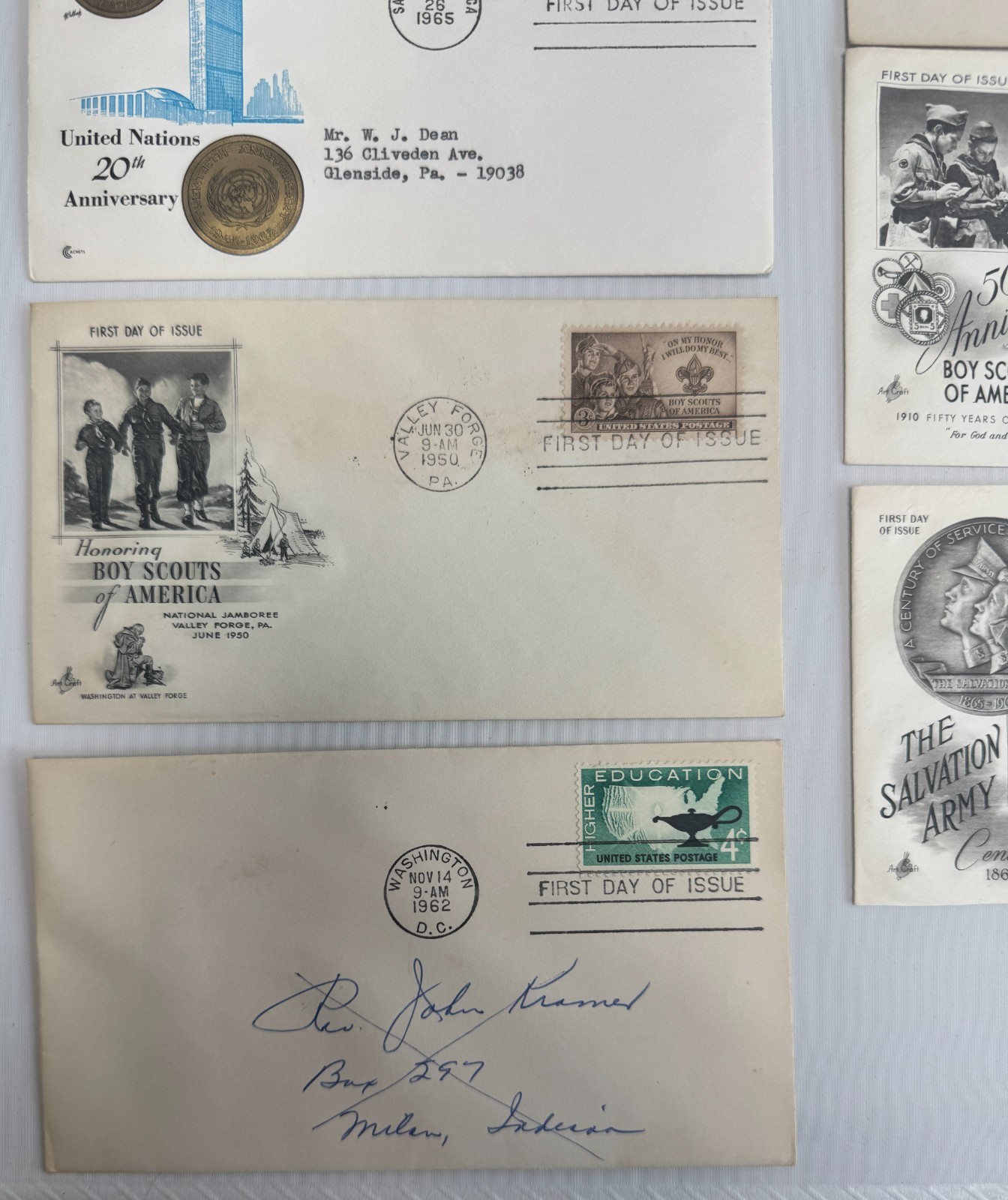 Vintage US First Day Covers FDC Lot Boy Scouts UN Rotary Salvation Army