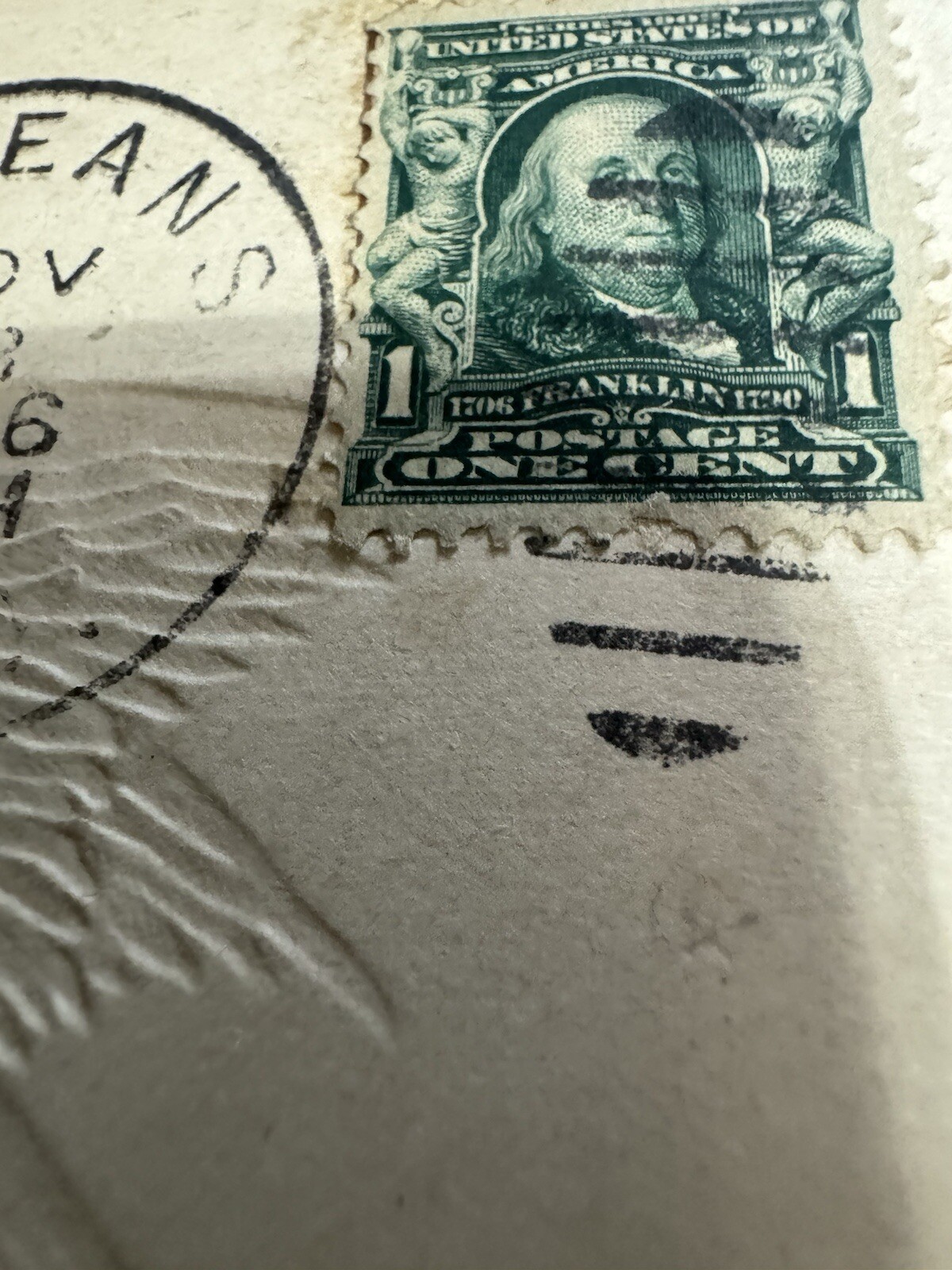 VTG 1706 FRANKLIN 1Cent Stamp POSTAGE Card, Circulated OOAK POSTMARK 1906 Rare