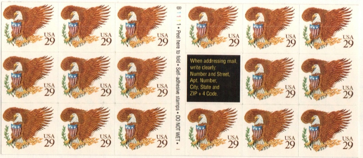 United States 29¢ Brown Eagle & Shield Postage Stamp #2595a MNH Full Booklet