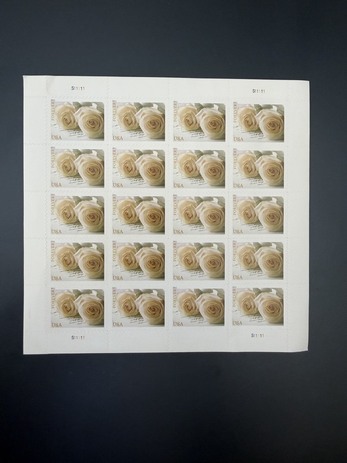 WEDDING WHITE ROSES Sheet of 20 Forever Stamps MNH