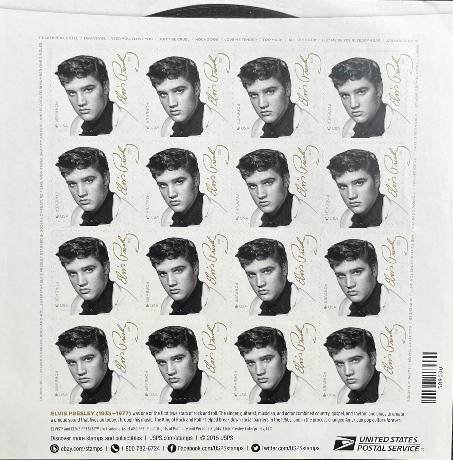 ELVIS 2017 Vintage USPS STAMP PAGE United States Postal Service