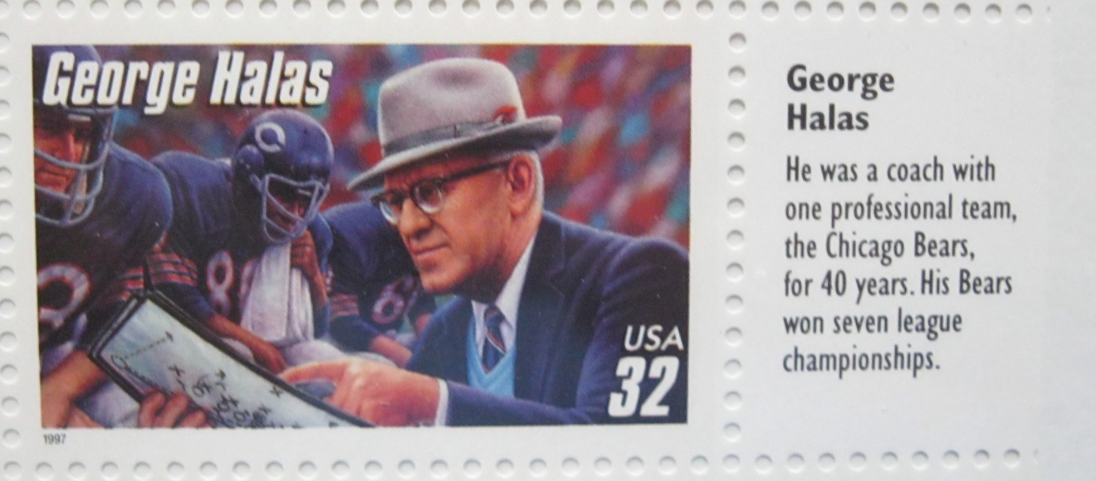 1996 LEGENDARY FOOTBALL COACHES UNCUT USPS PRESENTATION BLOCK OF 20 STAMPS