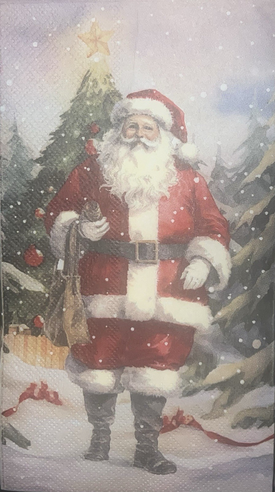 Three Individual paper dinner Decoupage napkins Santa Claus Christmas/star/trees