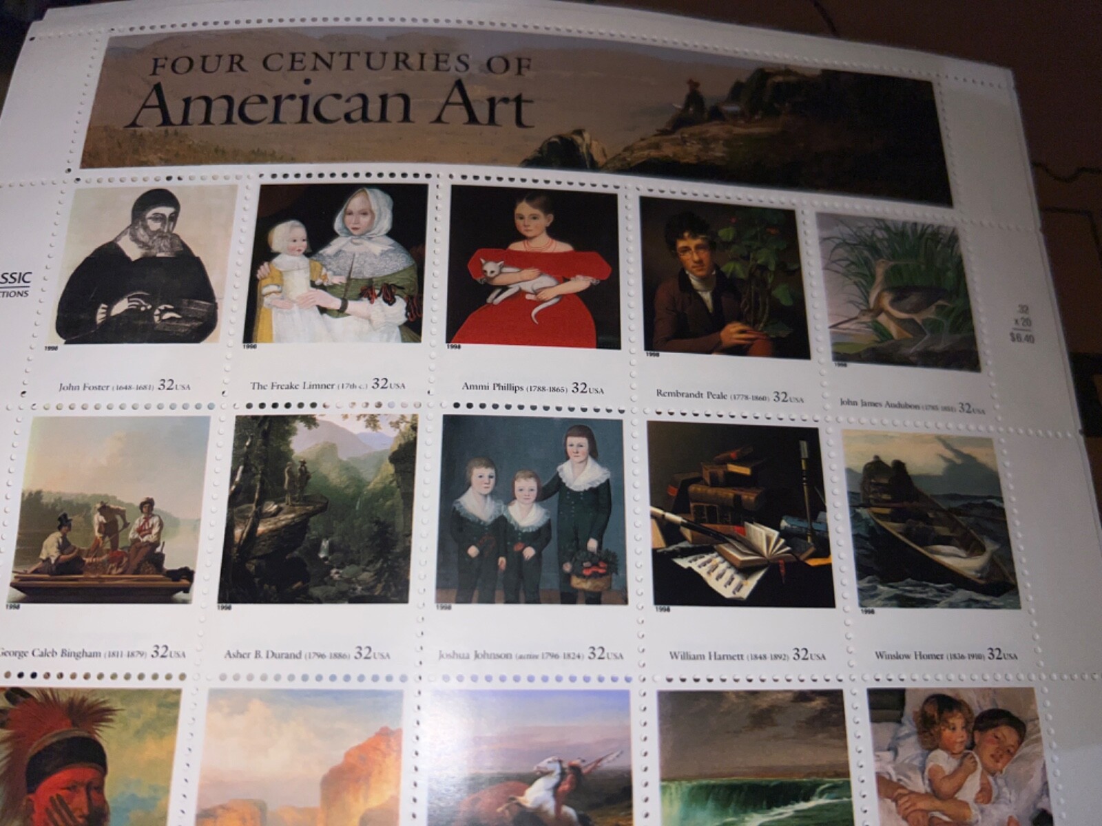 See Photos. US1998 SC 3236 32c Four Centuries of American Art Full Sheet of 20