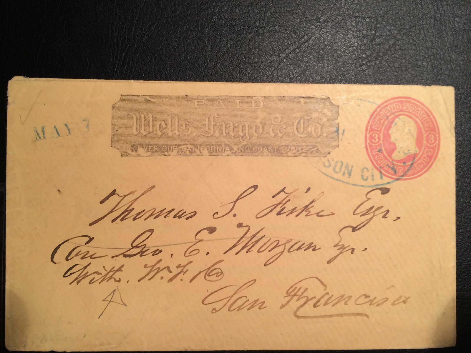 United States stamp envelop 1861 on Wells Fargo Letter, 3c High Value RARE