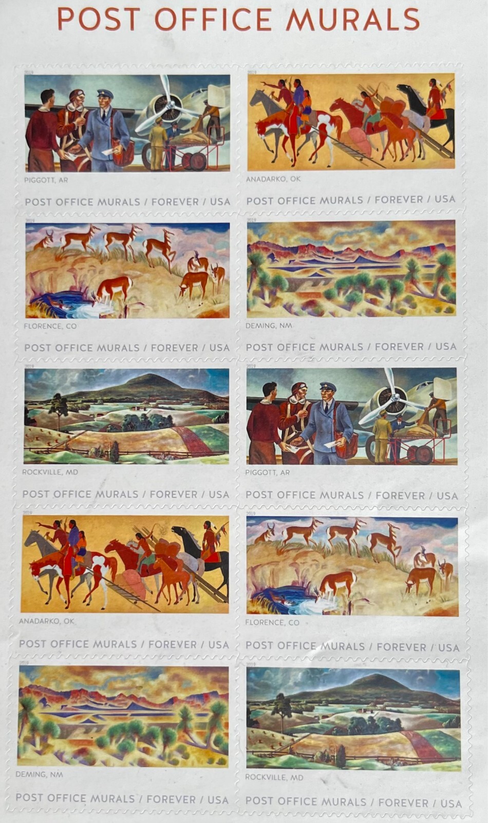 POST OFFICE MURALS Vintage 2018 USPS STAMP PAGE United States Postal Service