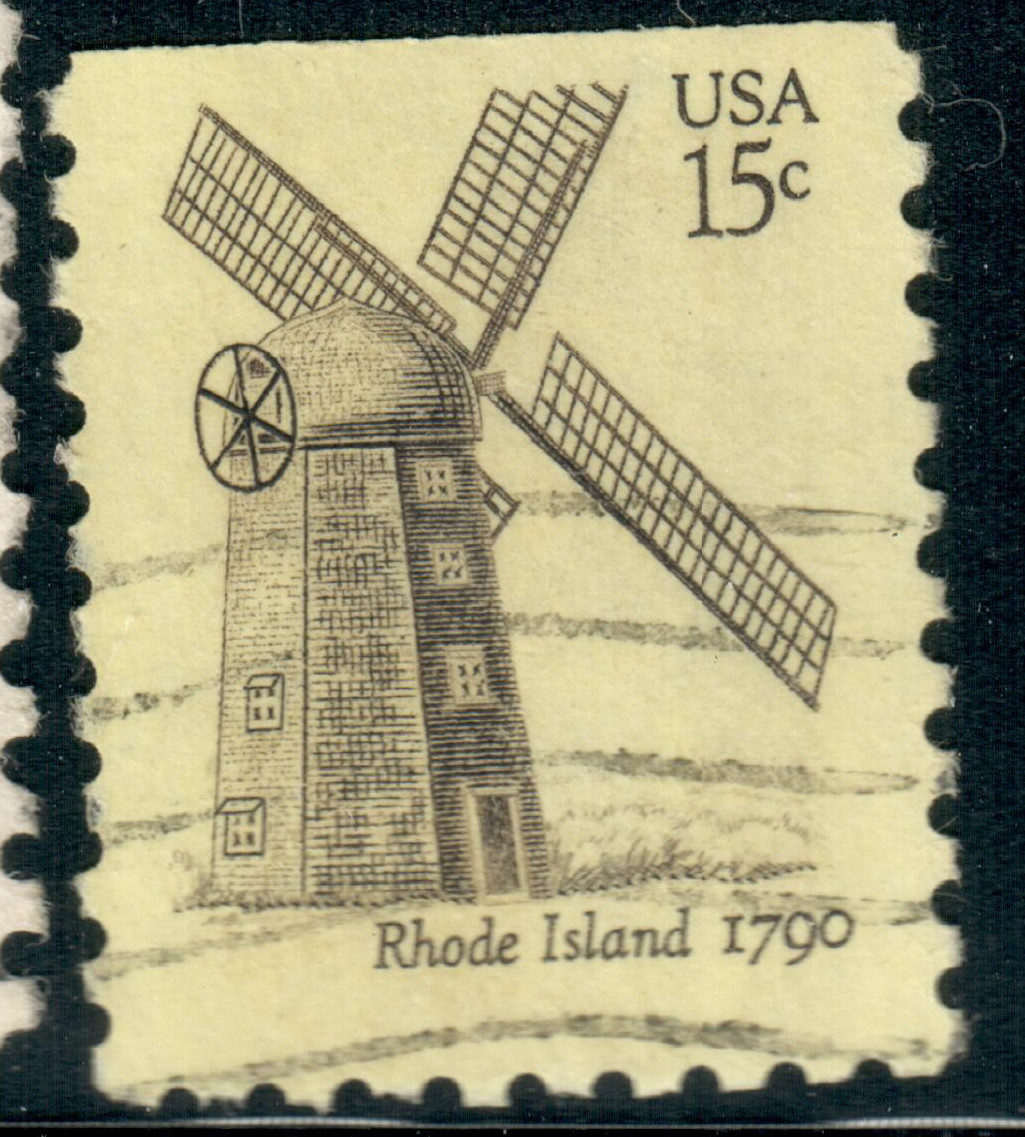 USA – 1980 – Windmills – Yellow paper – Rhode Island – 15¢ – #3647