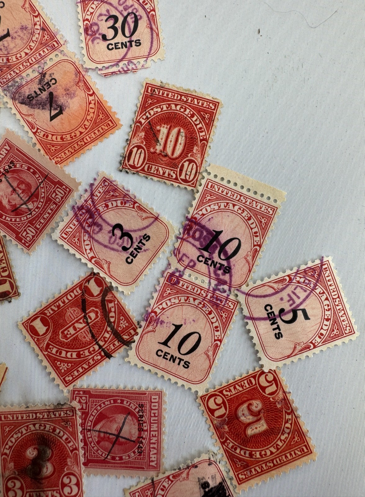 Vintage US Postage Due and Revenue Stamp Mixture 1910s through 1950s