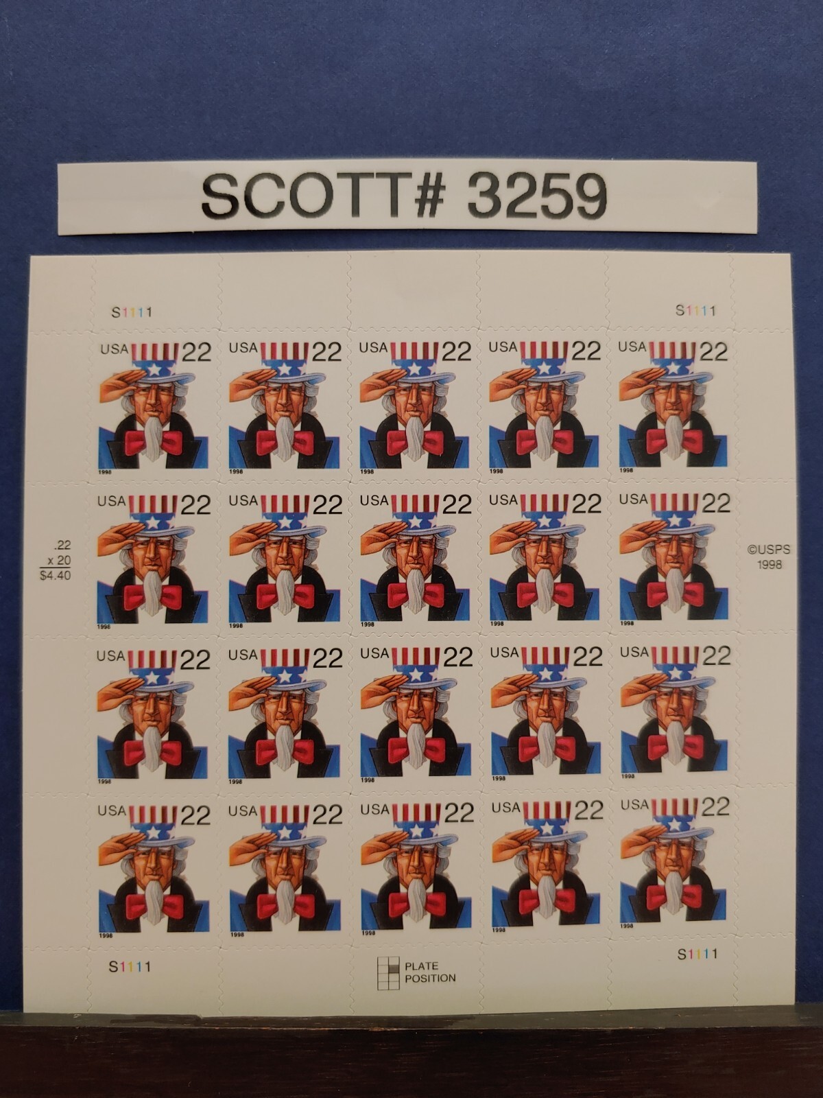Scott #3259 Uncle Sam (22 cent postage stamps)