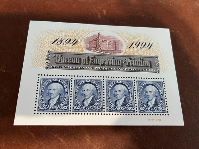 Scott #2875. Bureau of Engraving & Printing Souvenir Sheet. $2 stamps. 1994. MNH