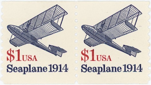 US 2468 Coil Pair $1 Seaplane 1914 MNH Aviation Airplane Postage Stamp