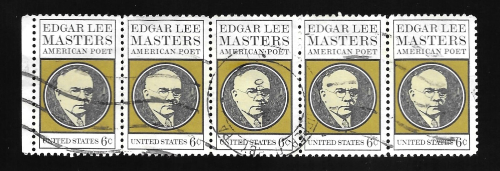 US SCOTT 1405 EDGAR LEE MASTERS STAMP 6 CENT, USED MULTIPLE NH