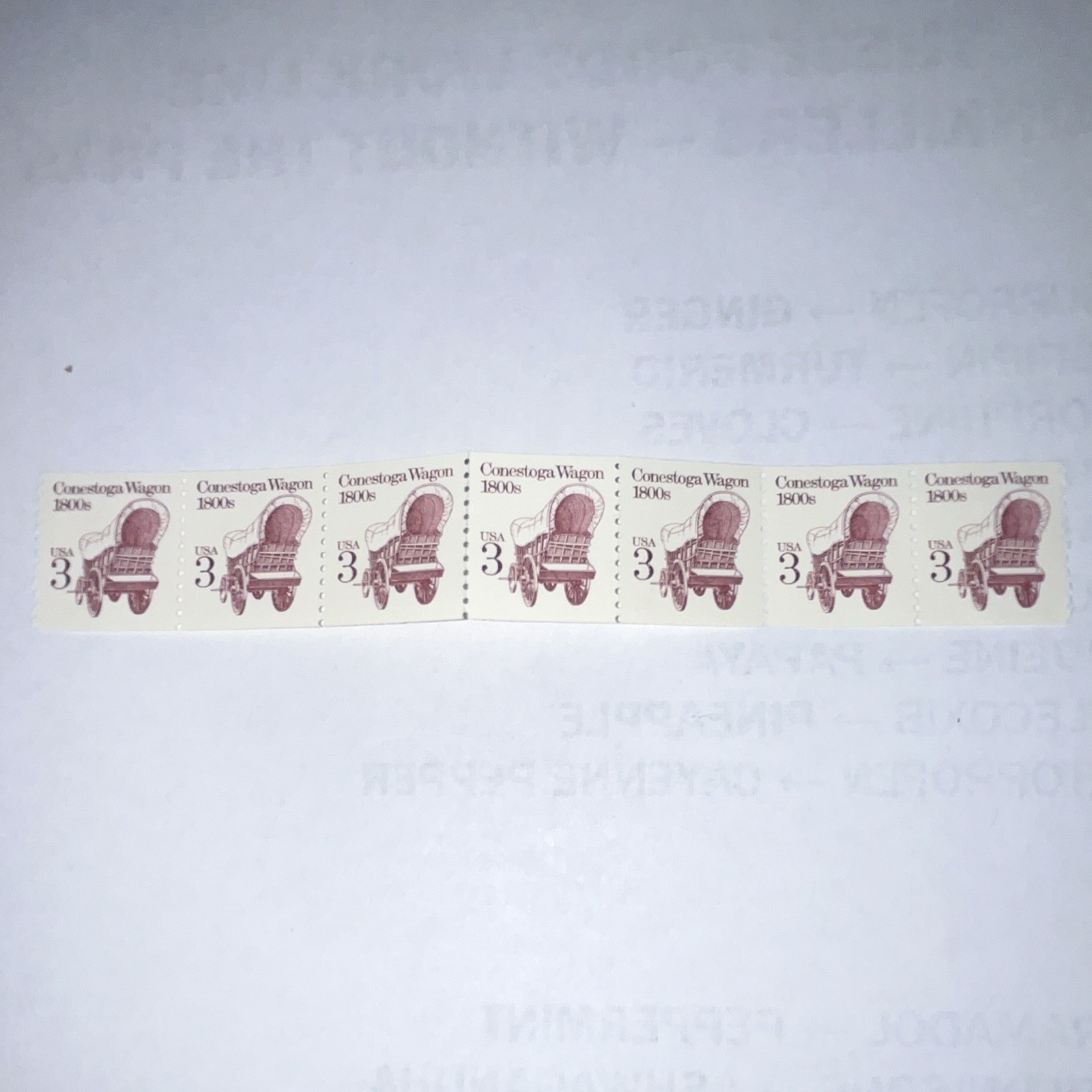 US 3 Cent Coil Strip of 7 Wagon Brown Postage Stamps MNH Face Value 21