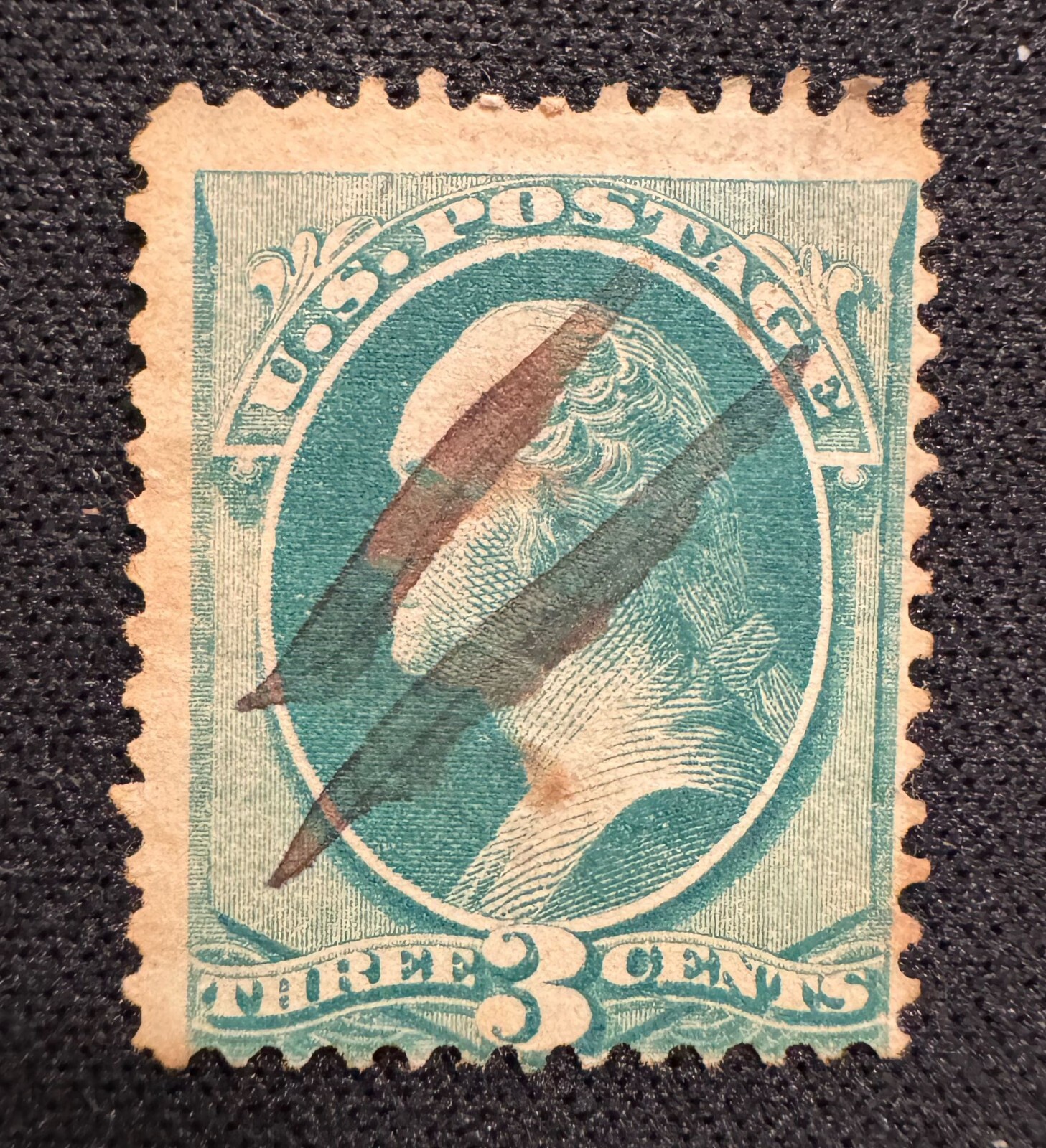 Lot of 3 Old US Stamps – 1 Cent Green, 2 Cent Red, 5 Cent Rare Blue – Washington