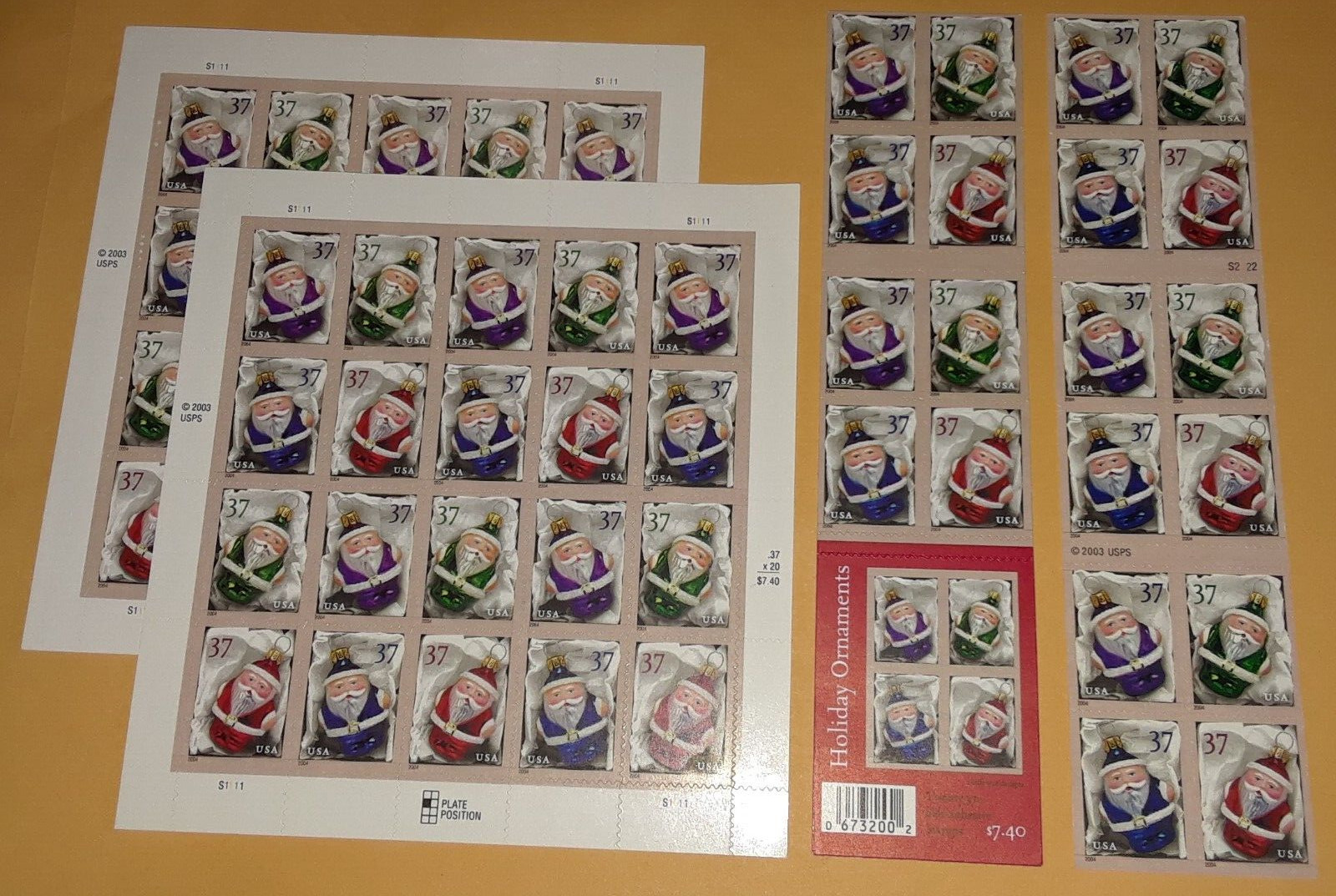 Combo 4×20 = 80 of Holiday ORNAMENTS Christmas Santa 37¢ US Stamps. Sc 3883-3890