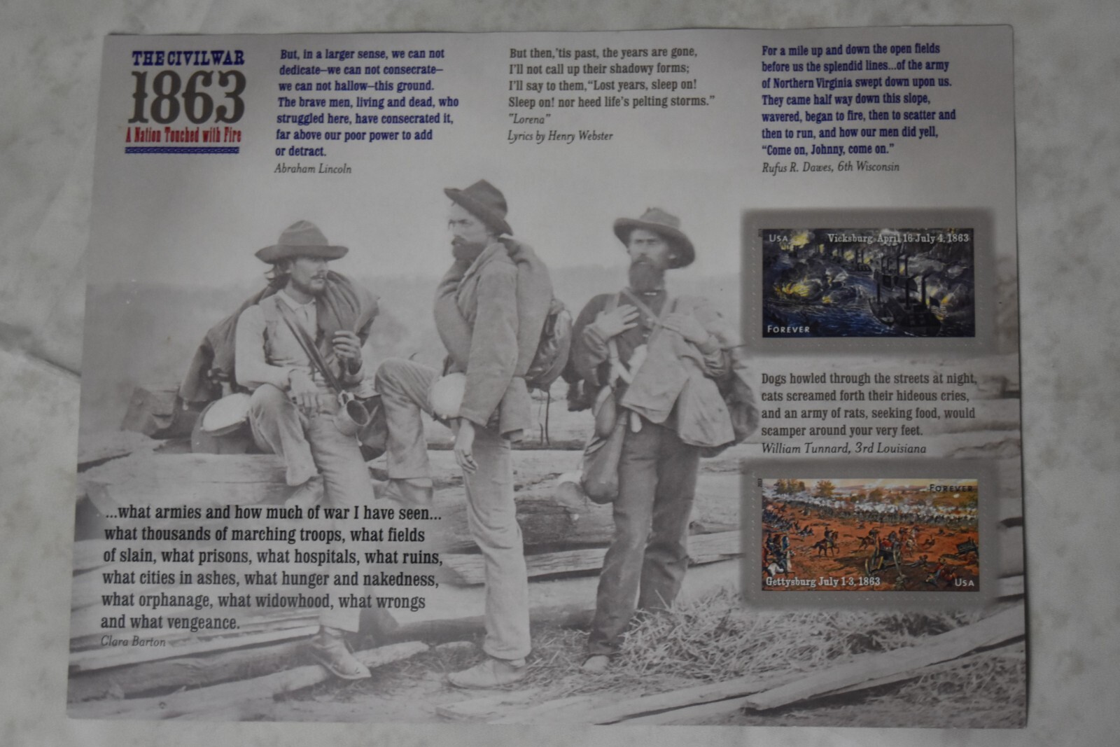 USPS Civil War Stamp Sheet 1863 Gettysburg, Vicksburg issued 2013 uncut