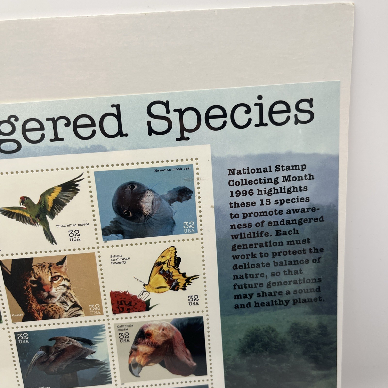 United States 32¢ Endangered Species Postage Stamps MNH Full Sheet 1996 US