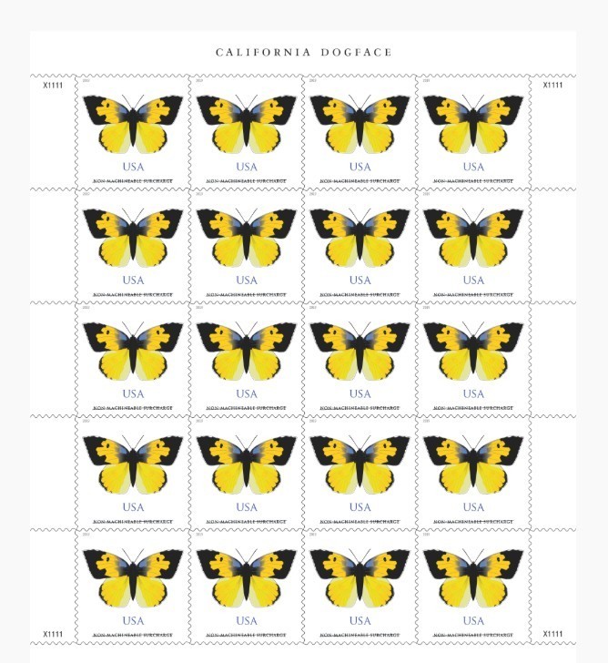 California Dogface Butterfly Stamp Sheet – Non-Machineable Forever –MNH