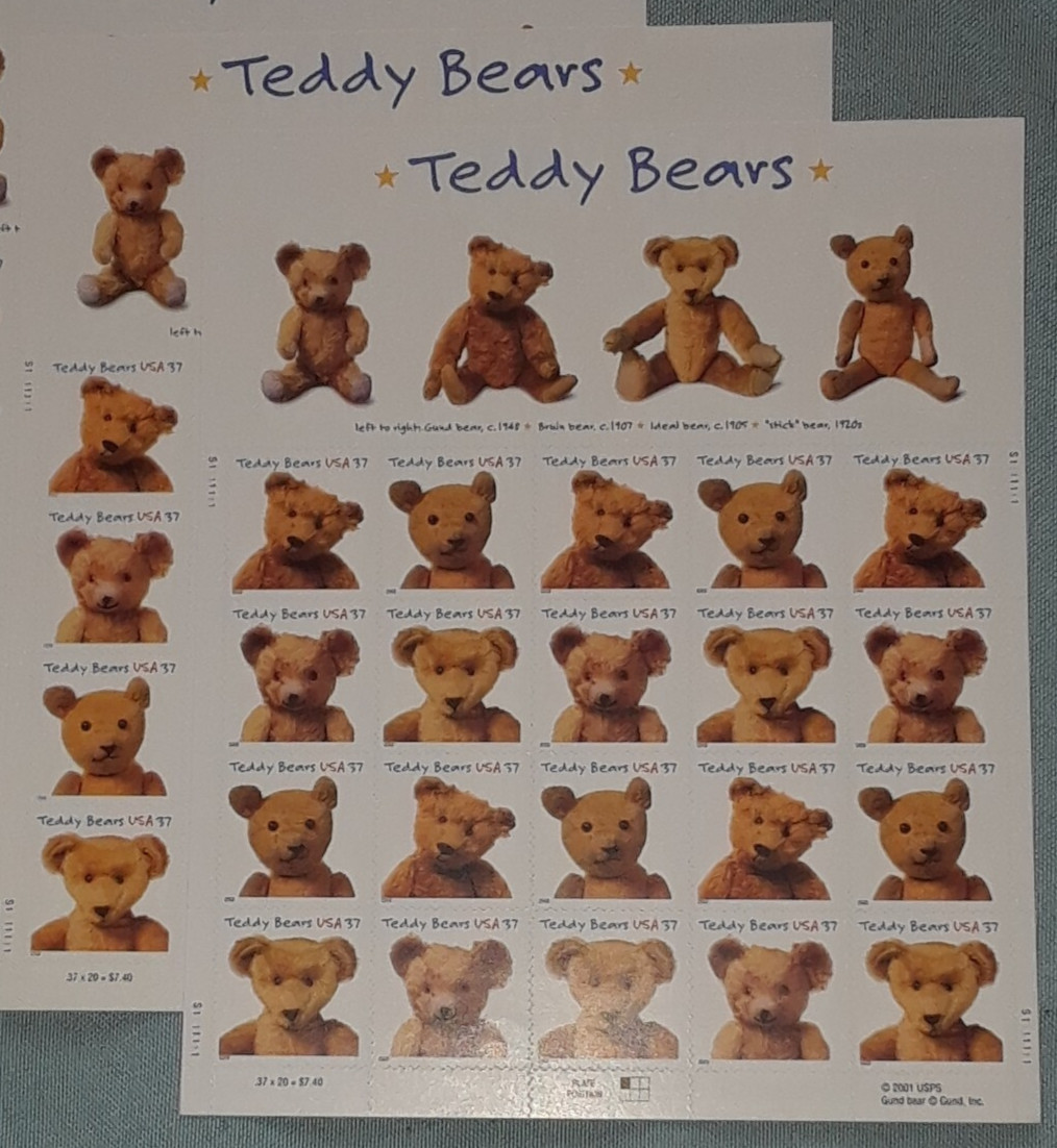 TWO (2) Sheets x 20 = 40 TEDDY BEARS 37¢ US Postage Stamps USA Scott # 3653-3656