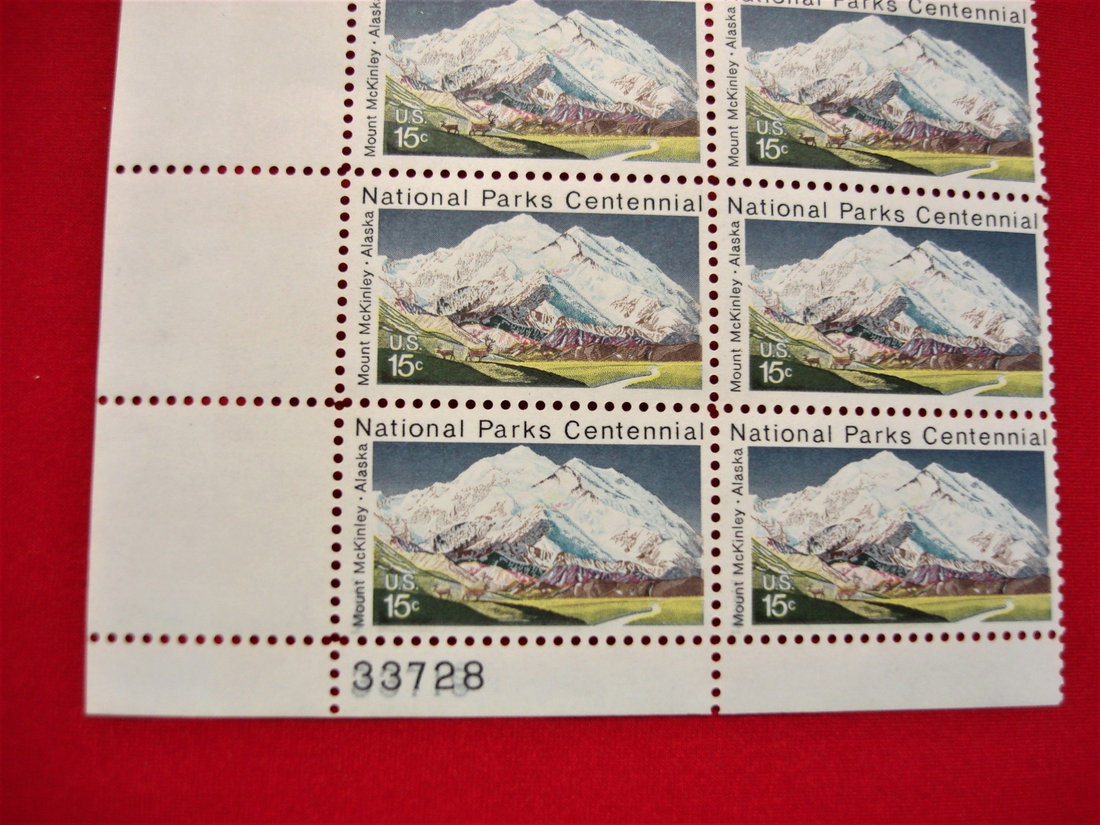 1972 NATIONAL PARKS CENTENNIAL – #1454 – 15 CENT – DOUBLE PLATE #s – STRIP OF 20
