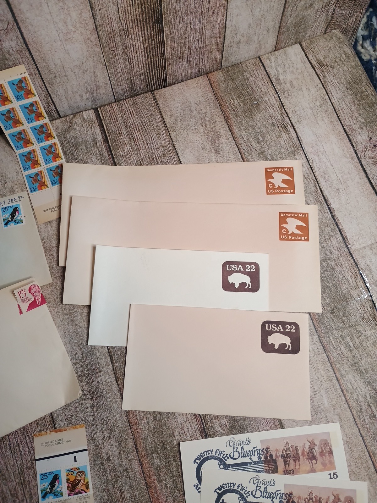 Lot of Unused 25 Cent Stamps, Vintage U.S. Postage Stamps, Envelopes, Postcards
