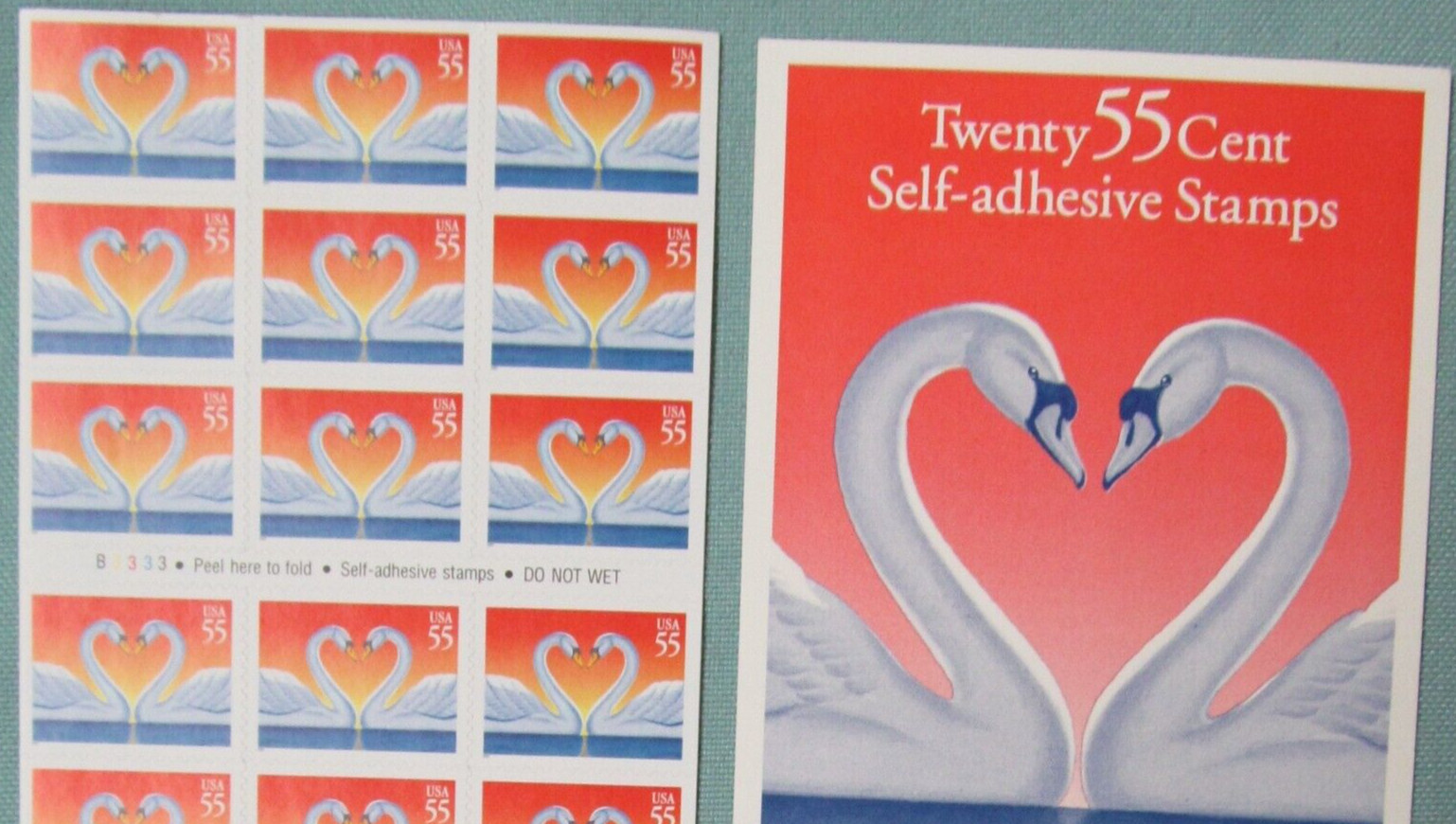 Two Panes / Sheets x 20 = 40 of Love SWANS 55¢ US Postage Stamps. USA Sc # 3124