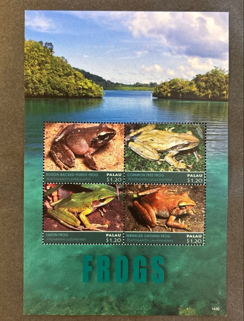 Foreign stamps, sheet, Palau, frog