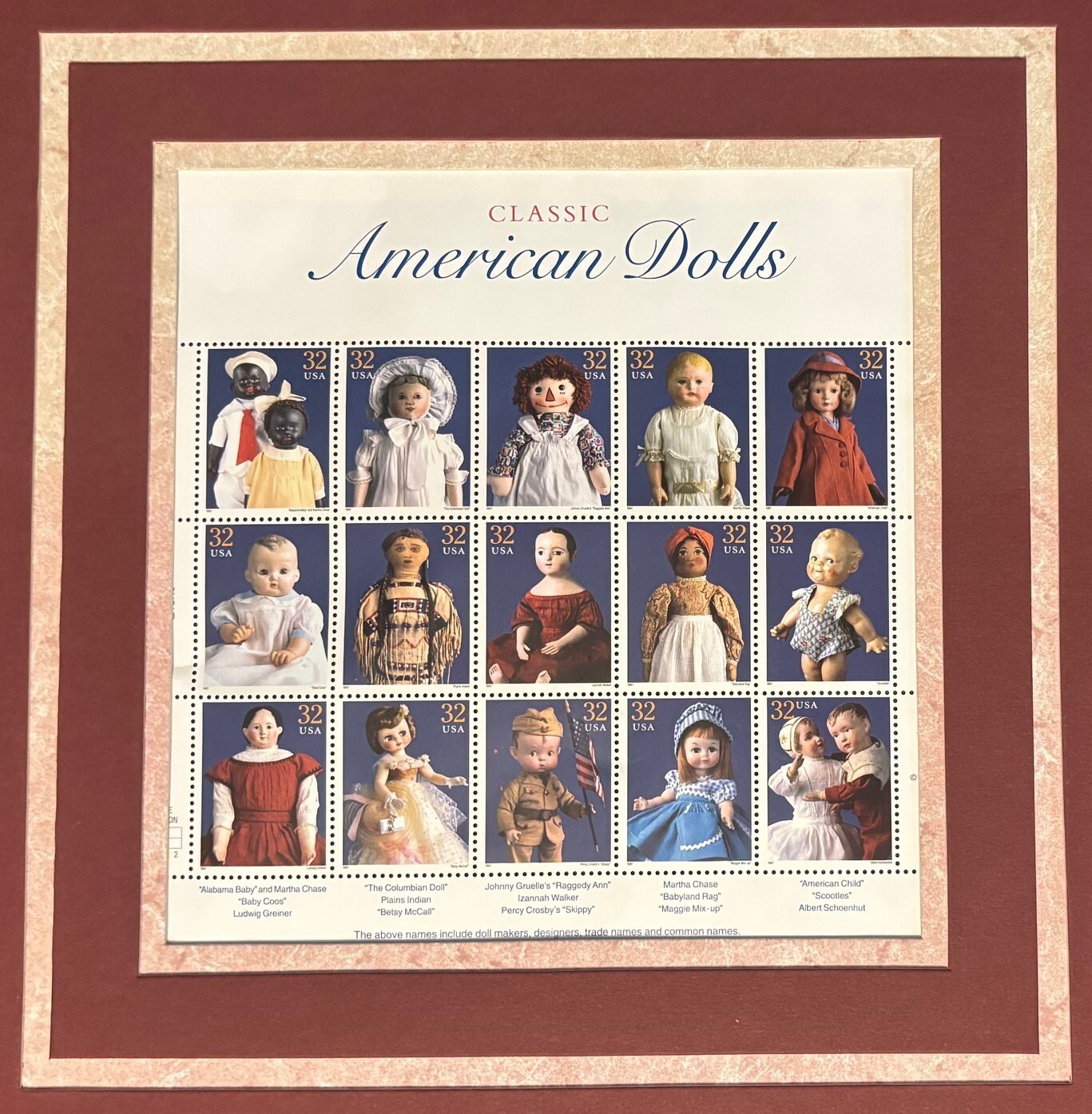 US SCOTT 3151 Sheet 15 Matted Forever American Dolls Postage Stamps – 32 cent