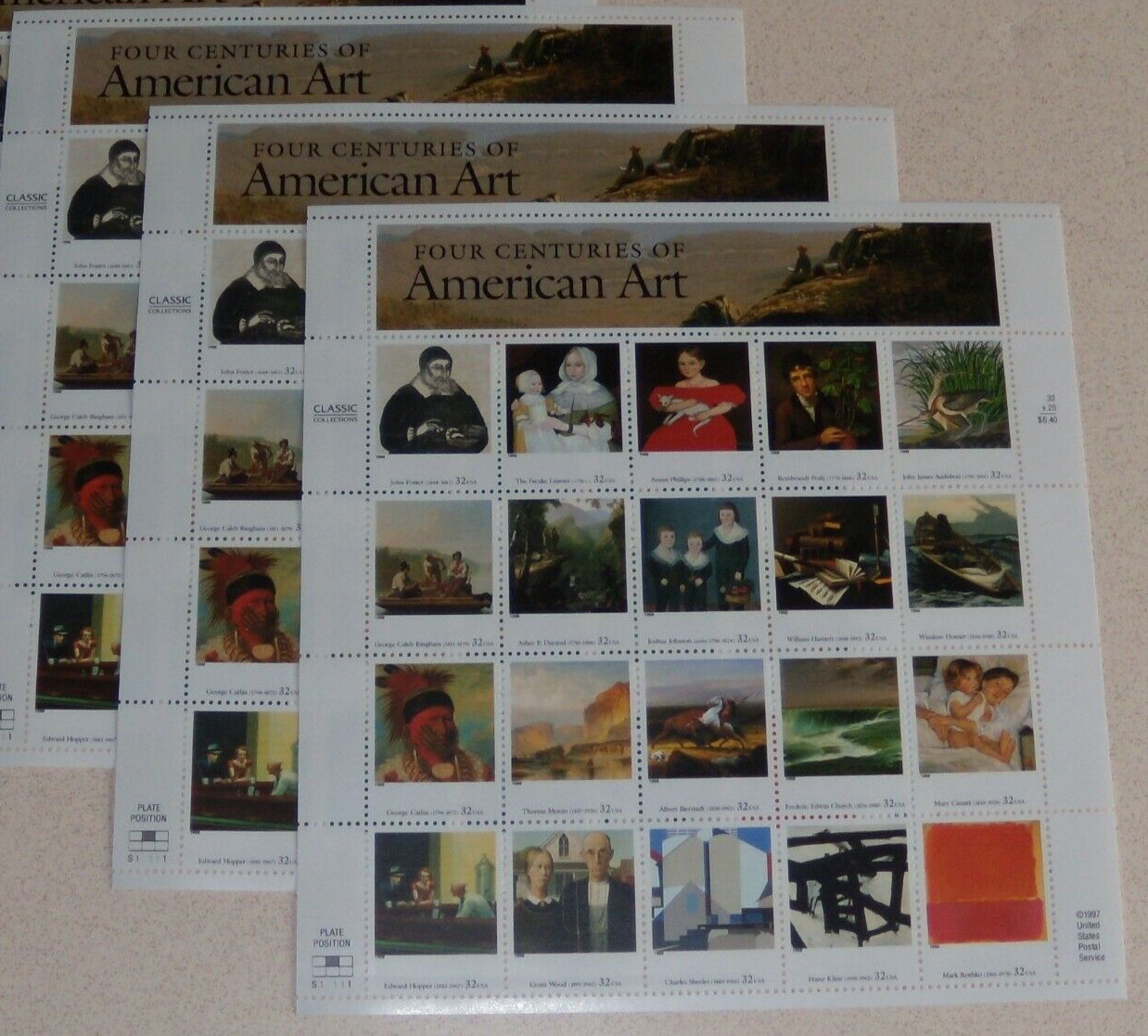 Three x 20 of FOUR CENTURIES OF AMERICAN ART 32¢ US Postage Stamps USA #3236 a-t