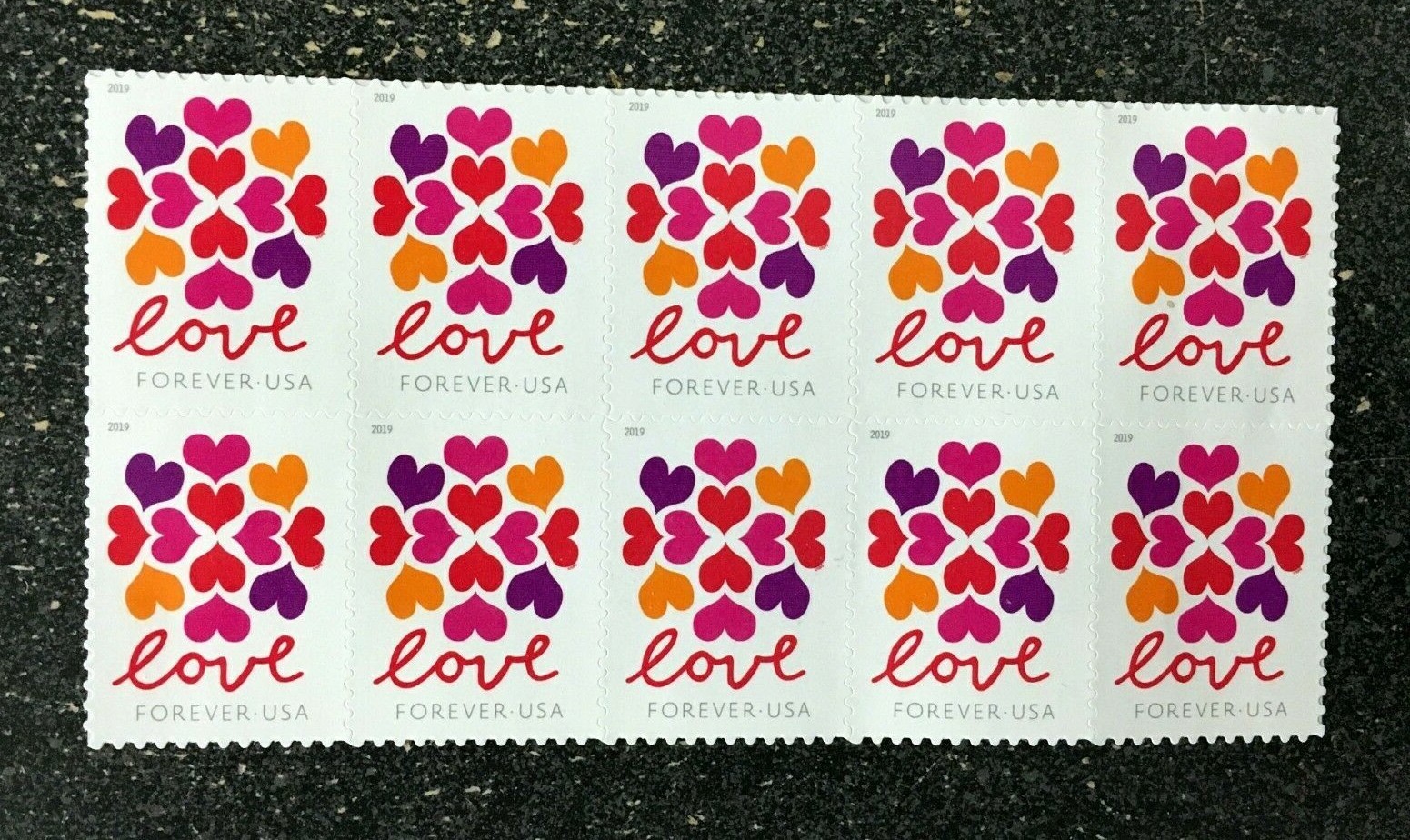 2019USA #5339 Forever – Love Heart Blossoms – Block of 10 postage