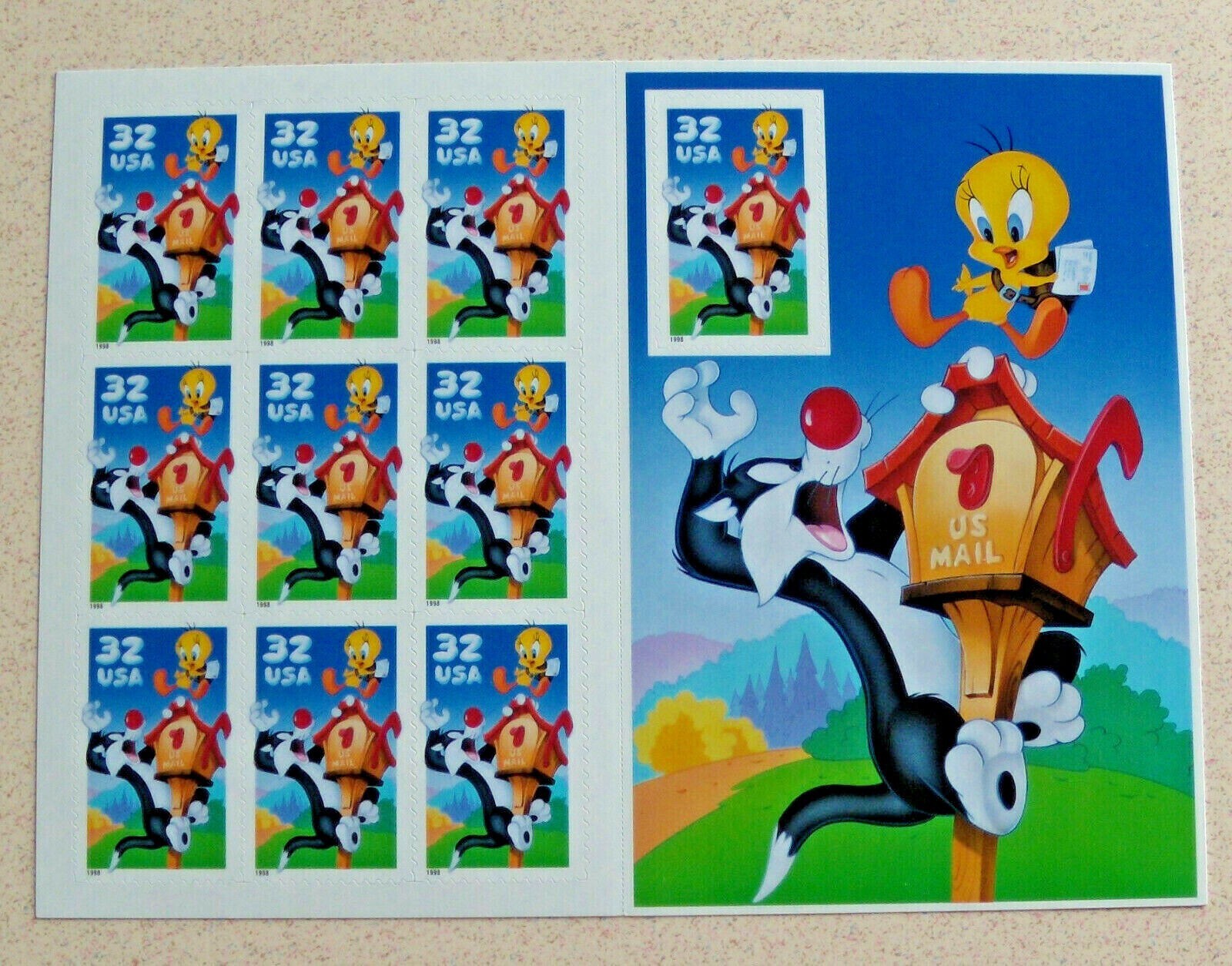 Five Sheets x 10 = 50 of Looney Tunes SYLVESTER & TWEETY 32¢ US Stamps USA #3204
