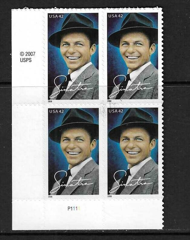 USA SC # 4265 Frank Sinatra , BLK4 Plate number . MNH