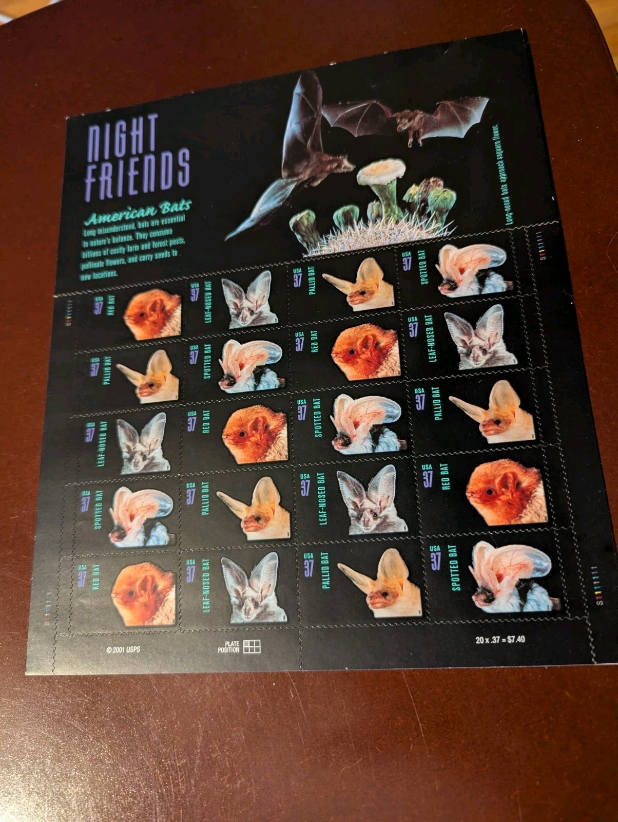 USPS SHEET OF 20 Night Friends American Bats Stamps 37 Cents
