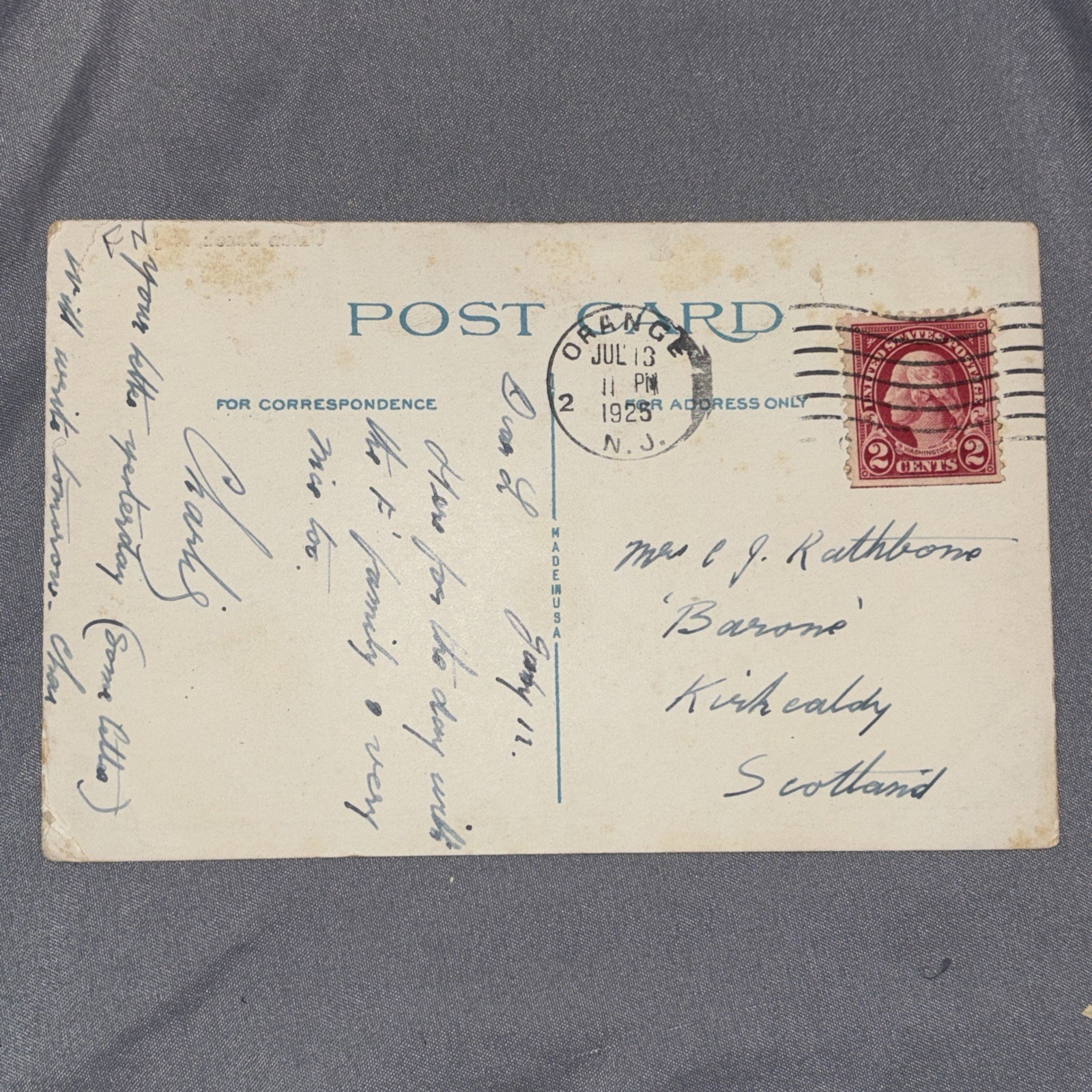 VERY RARE Washington 2 Cent Red Stamp on Postcard Orange, NJ UNION BEACH used