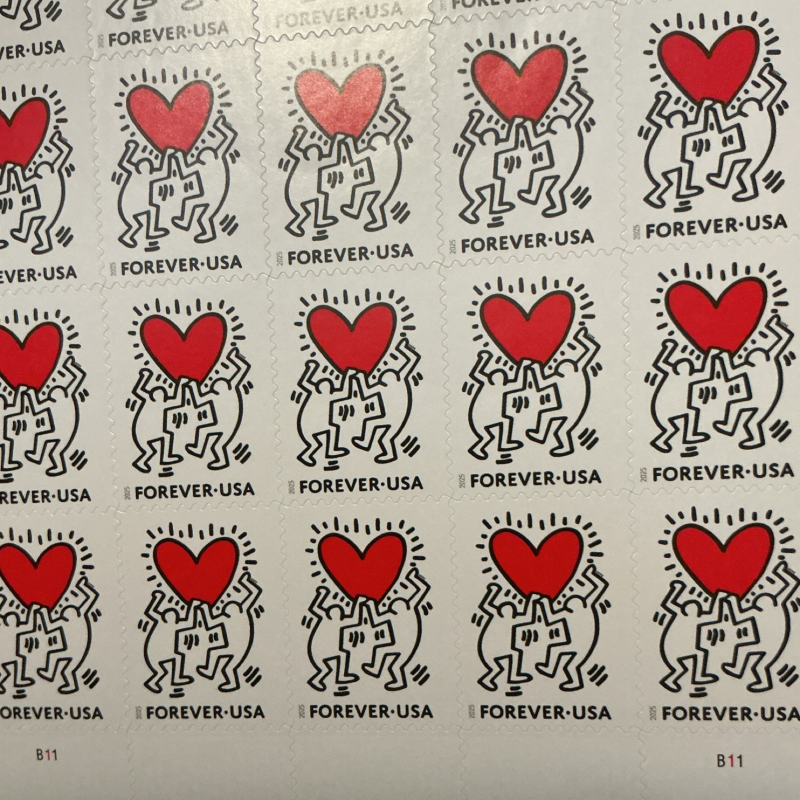 The 2025 Love Forever Stamp Designed by Keith Haring Sheet Of 20