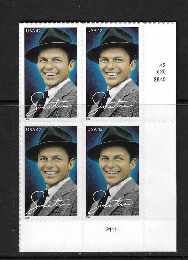 USA SC # 4265 Frank Sinatra , BLK4 Plate number . MNH