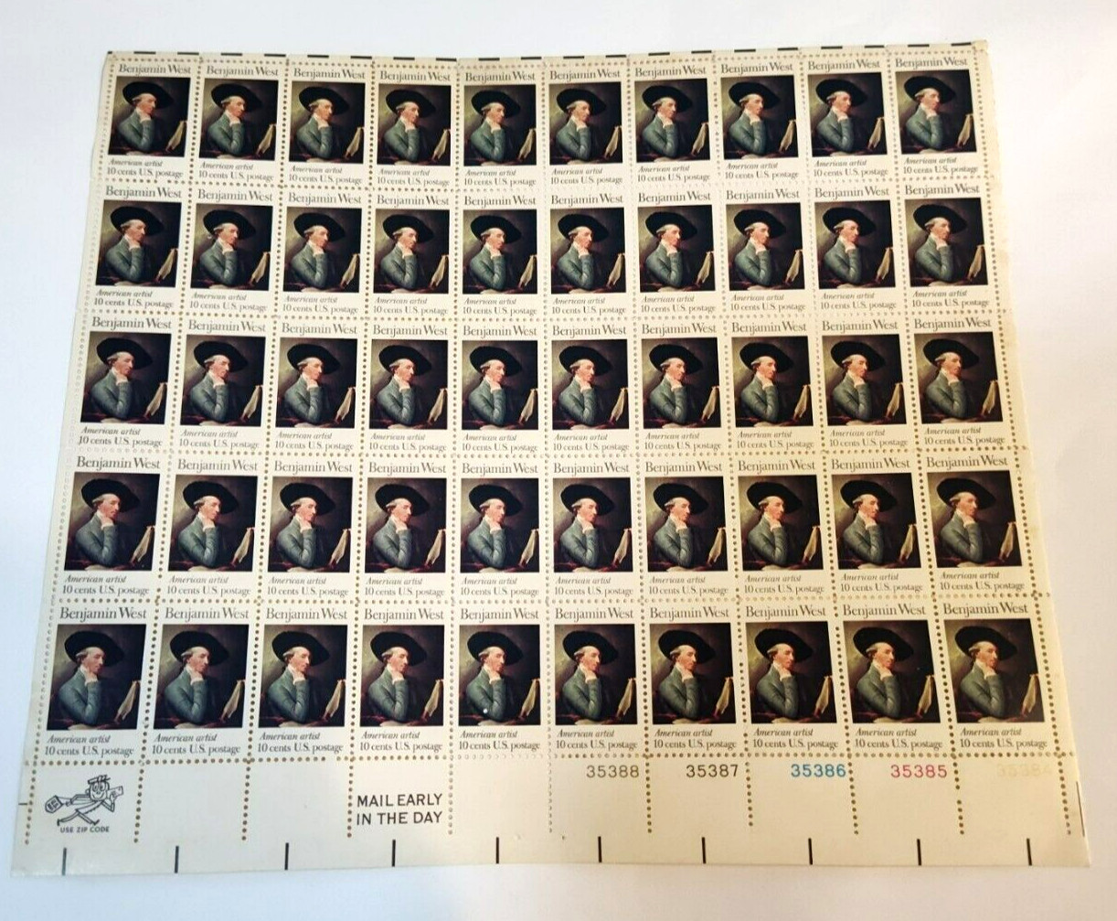 US SCOTT 1553 PANE OF 50 BENJAMIN WEST STAMPS 10 CENT MNH VF OG 1974
