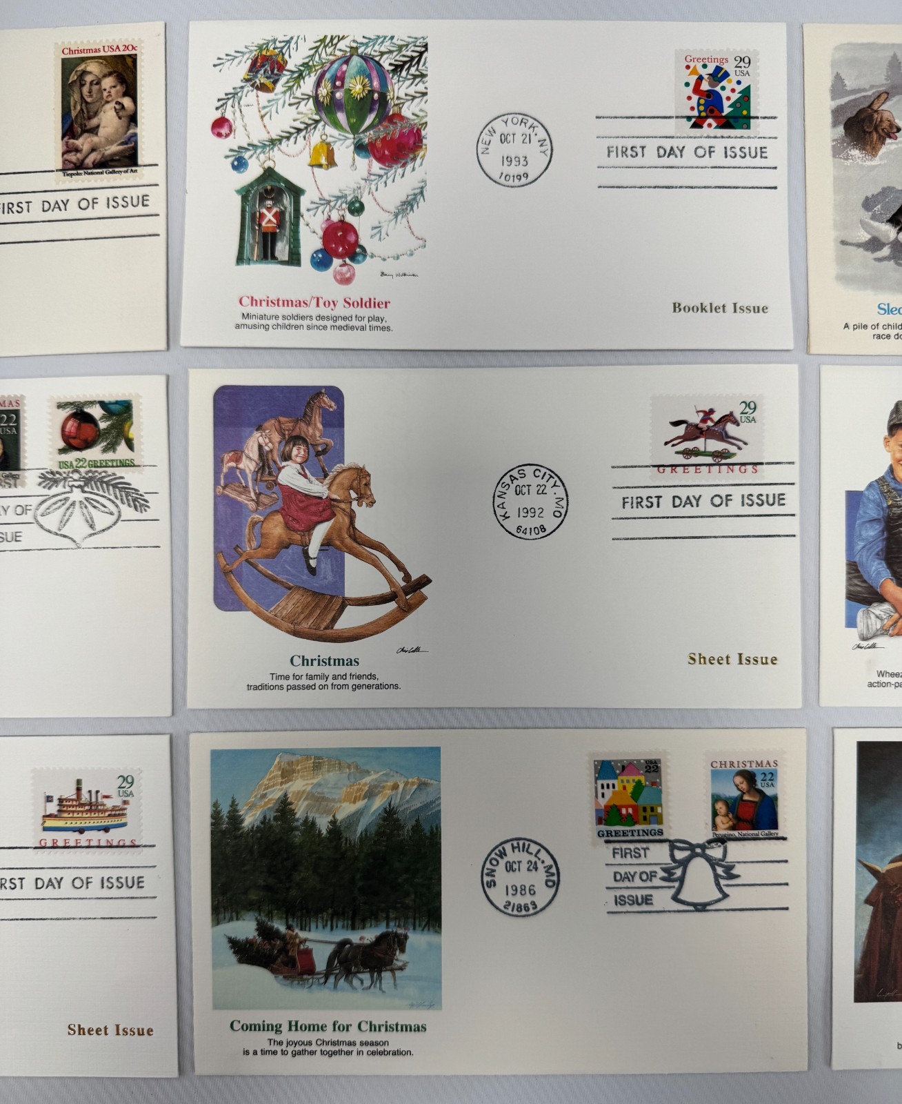 9 Fleetwood Christmas and Holiday First Day Covers 1982 to 1993 Traditional